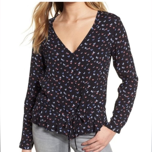 Rails Beaux Mariposa Butterfly Print Long Sleeve Top Size M - Picture 1 of 8